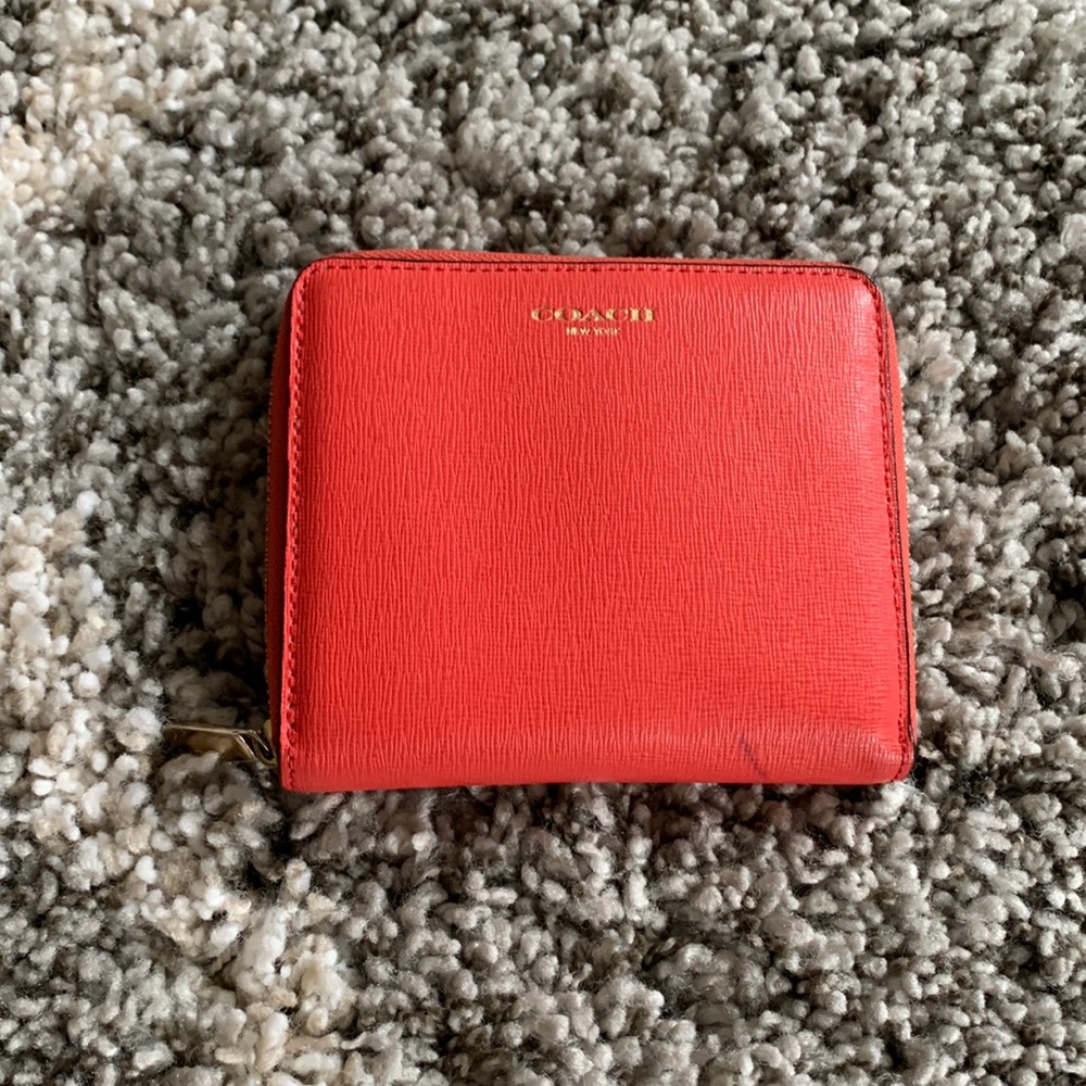 COACH wallet, leather coral color